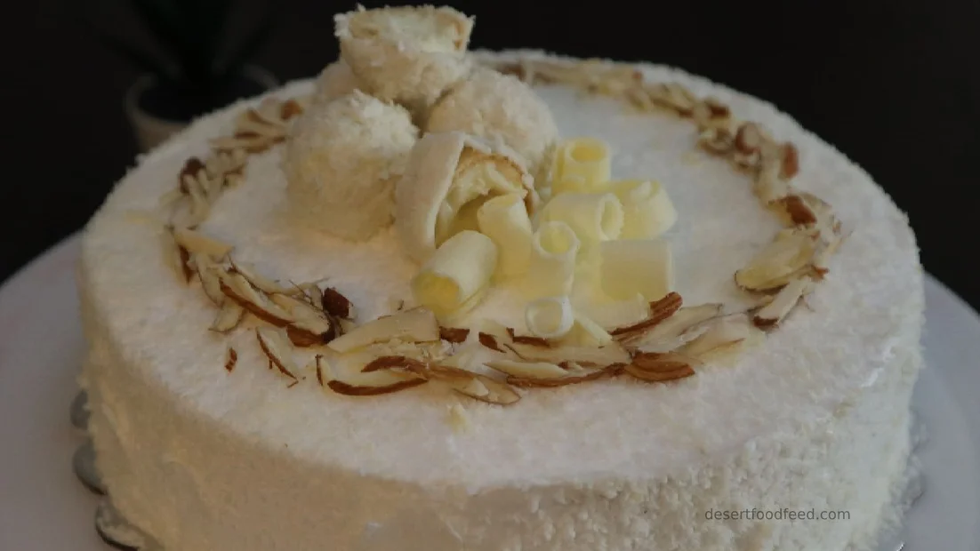 Raffaello Cake — Eggless Almond Coconut Cake