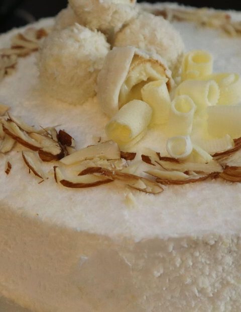 Raffaello Cake Eggless Almond Coconut Cake